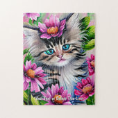 Voeg de Tekst van de Naam Kitten met Roze Groen Lo Legpuzzel (Verticaal)