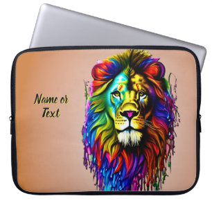 Voeg de Tekst van de Naam toe, de Kleurrijke Lion Laptop Sleeve