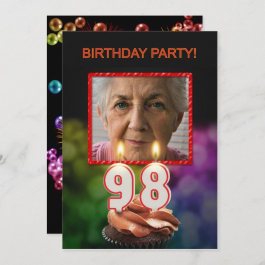 Voeg een afbeelding, 98ste verjaardag uitnodiging  (Voorkant / Achterkant)