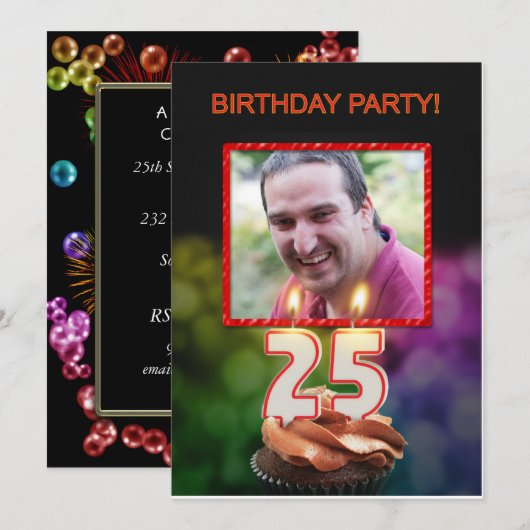 Voeg een afbeelding toe, 25th Birthday partijuitno Kaart (Voorkant / Achterkant)