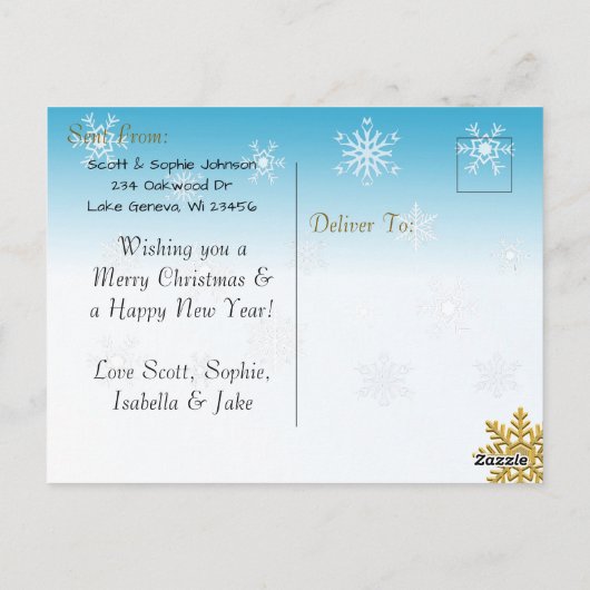 Voeg een Foto toe aan deze Blauwe KerstKaart Briefkaart (Achterkant)