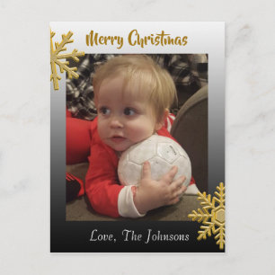 Voeg een foto toe aan deze zwarte Snowflake-kerstk Briefkaart