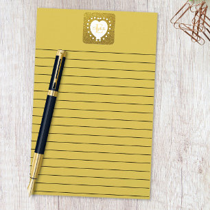 Voeg een naam & Monogram Gold Glitter White Heart Vierkante Sticker