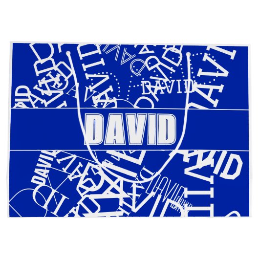 Voeg een naam, naam collage In blauw & wit Groot Cadeauzakje (Achterkant)