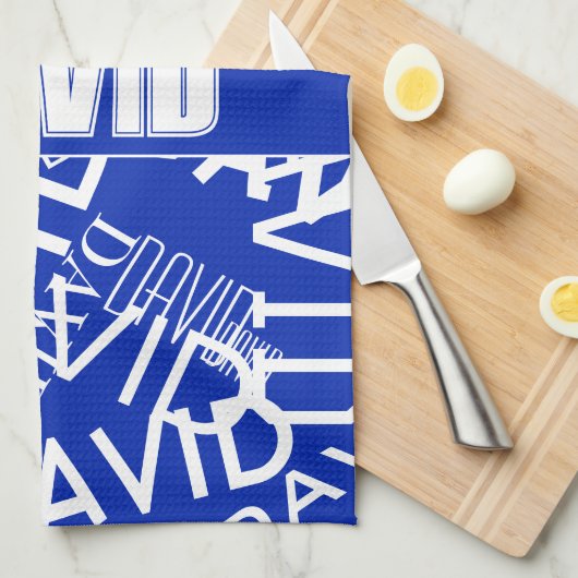 Voeg een naam, naam collage In blauw & wit Theedoek (Quarter Fold)