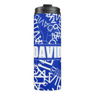 Voeg een naam, naam collage In blauw & wit Thermosbeker