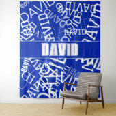 Voeg een naam, naam collage In blauw & wit Wandkleed (In situ)