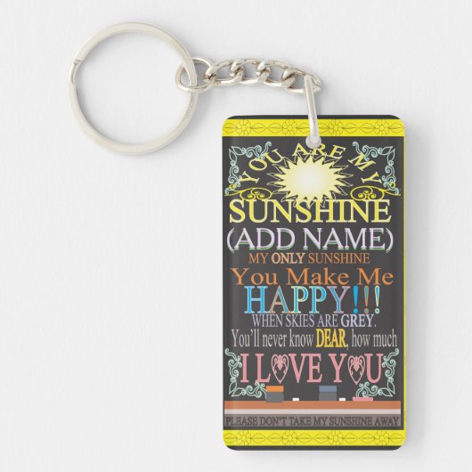 Voeg een naam Sunshine  Chalkboard toe Sleutelhanger (Voorkant)
