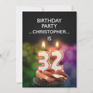 Voeg een naam toe, 32nd Birthday party Invitation Kaart