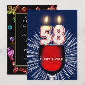 Voeg een naam toe, 58ste verjaardag Uitnodiging, w Kaart (Voorkant / Achterkant)