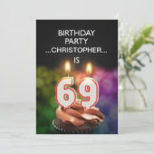 Voeg een naam toe, 69th Birthday party Uitnodiging (Staand voorkant)