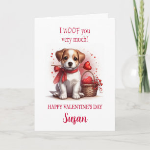 Voeg een naam toe I Woof You Valentijnsdag Puppy D Feestdagen Kaart