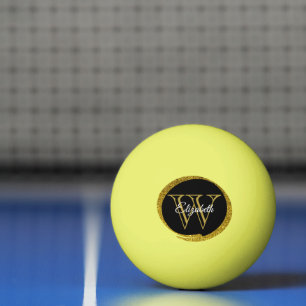 Voeg een naam toe: Monogram Gold Black Oval Pingpongballen