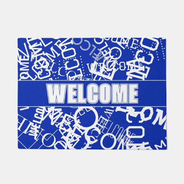 Voeg een tekstcollage toe in blauw en wit deurmat (Voorkant)