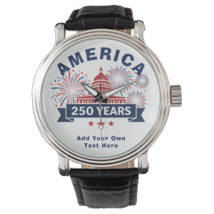 Voeg Eigen Tekst Amerika 250 Witte Huis Vuurwerk Horloge