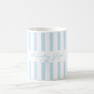 Voeg eigen tekst tante babyblauw gestreept toe  koffiemok