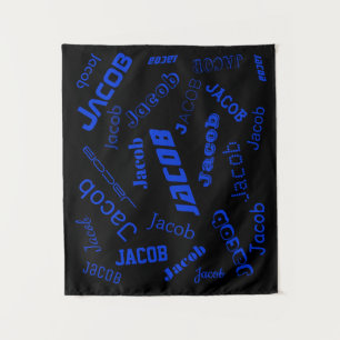 Voeg elke naam of woord toe Blauw & Zwart Wandkleed