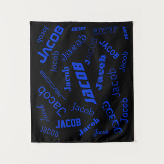 Voeg elke naam of woord toe | Blauw & Zwart Wandkleed