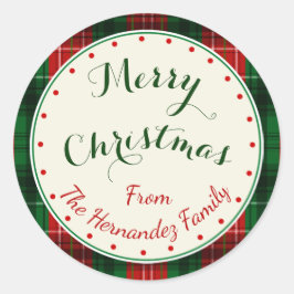 Voeg elke tekst Fun Holiday Christmas Plaid Ronde Sticker