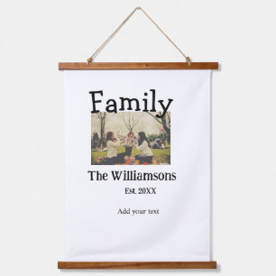 Voeg familienaam foto jaar rustieke sjabloon hangend wandkleed