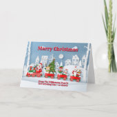 Voeg familienaam toe Santa & Elf Train Christmas Kaart (Voorkant)
