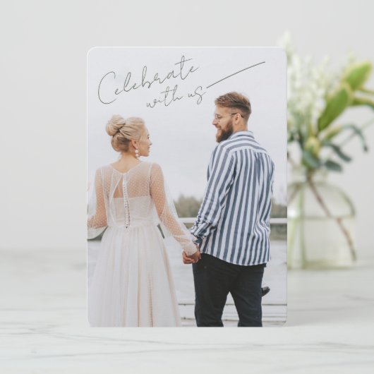 Voeg foto engagement party QR code uitnodiging toe (Staand voorkant)