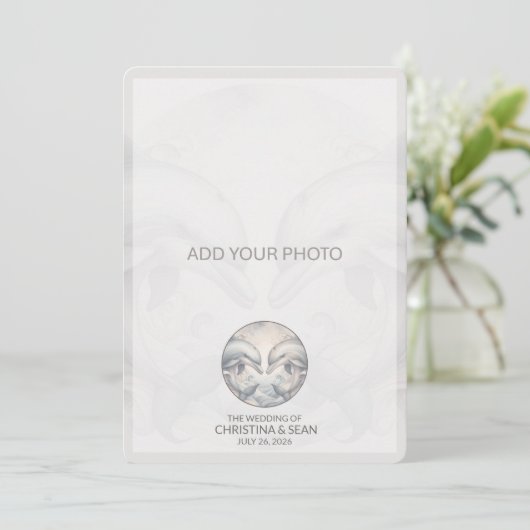 Voeg foto moderne grillige dolfijn bruiloft toe save the date (Staand voorkant)
