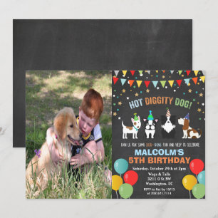 VOEG FOTO TOE - Hond Puppy Verjaardag Krijt Uitnod Kaart