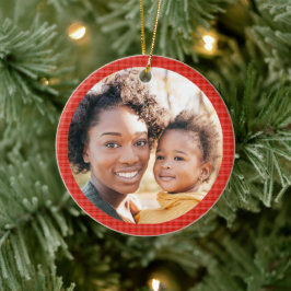 Voeg foto toe Modern Classic Red Plaid Keramisch Ornament