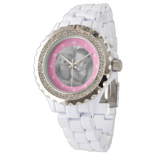 Voeg foto voor moeder of oma roze Rhinestone Horloge
