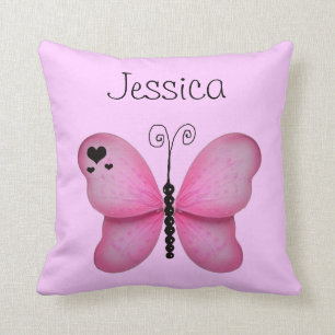 Voeg haar naam Roze Butterfly Decorative Pillow to Kussen