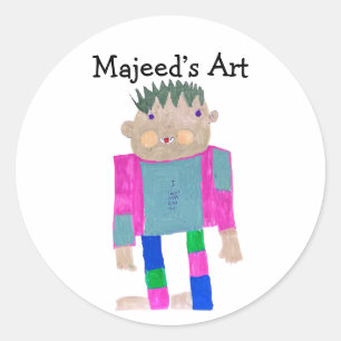 Voeg het kunstwerk van uw kind toe aan deze  ronde sticker