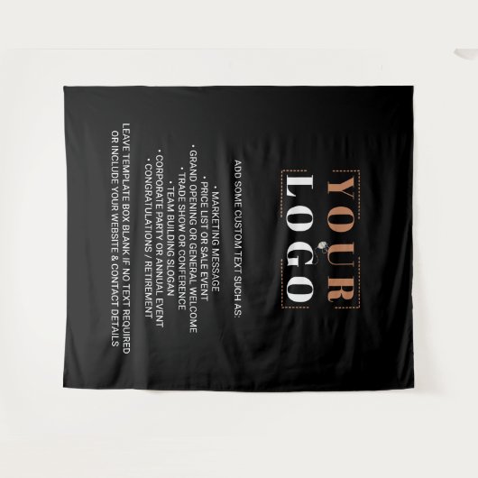 Voeg het logo van uw bedrijf toe Aangepaste zwarte Wandkleed (Voorkant (horizontaal))