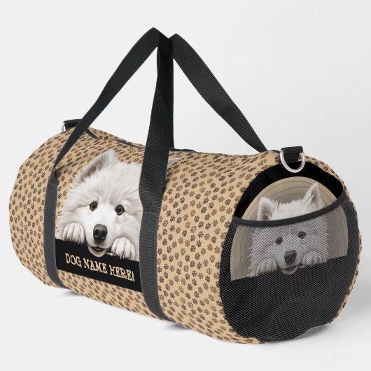 Voeg hondennaam, Jouw naam, Samoyed toe Plunjezak (Rechterhoek)