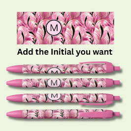 Voeg Initiaal, Zacht Roze Goud Zwart Wervelingen A Zwarte Inkt Pen