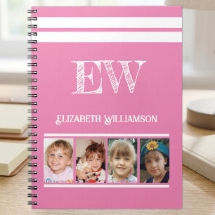 Voeg initialen naam 4 foto's roze wit toe notitieboek
