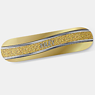 Voeg Initialen toe, Metallic Gold Silver Curved Sk Skateboard
