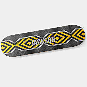 Voeg Initialen toe, Metallic Silver Yellow Black Skateboard