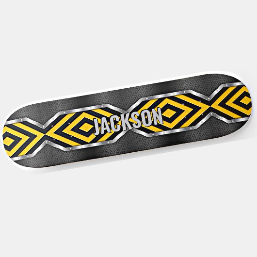 Voeg Initialen toe, Metallic Silver Yellow Black Skateboard