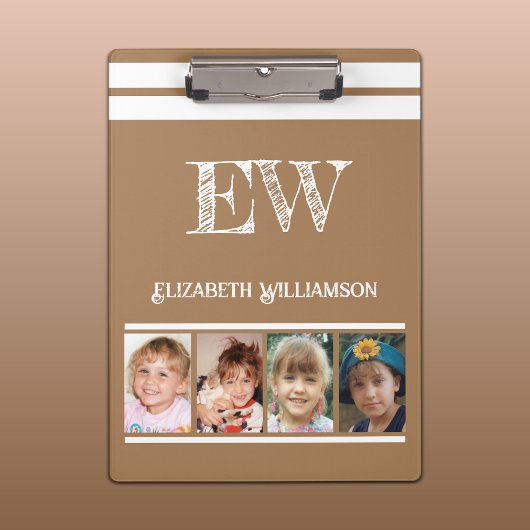 Voeg initialen toe naam 8 foto's bruin wit klembord