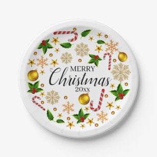 Voeg Jaar Vrolijk Kerstfeest 20xx Kerstthema 7" Papieren Bordje