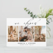 Voeg je eigen 4 foto Elegant Weddenschap-oploting Kaart (Staand voorkant)