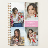 Voeg je eigen custom 4 foto collage roze toe planner (Voorkant)