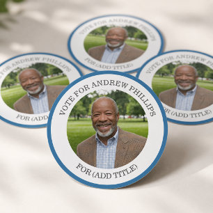 Voeg je eigen foto en verkiezingscampagne titel to ronde sticker