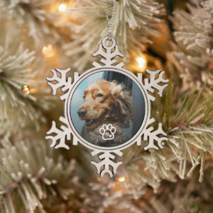 Voeg je eigen foto hond huisdieren monogram toe tin sneeuwvlok ornament