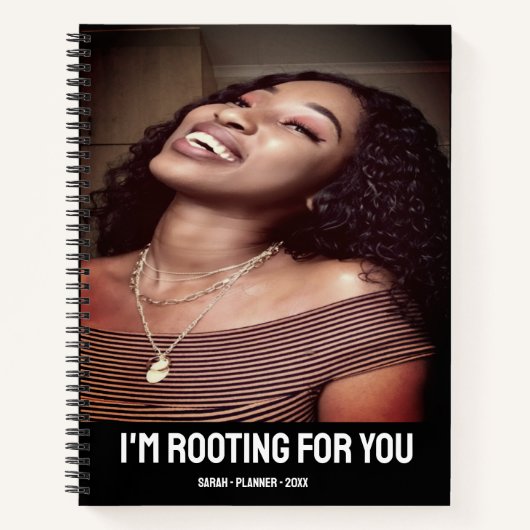 Voeg je eigen foto Modern Bold Script Black Custom Notitieboek (Voorkant)