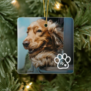Voeg Je Eigen Foto Toe Hondenhuisdieren Monogram Keramisch Ornament