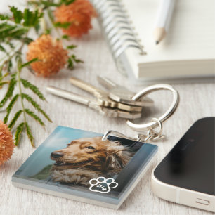 Voeg Je Eigen Foto Toe Hondenhuisdieren Monogram Sleutelhanger