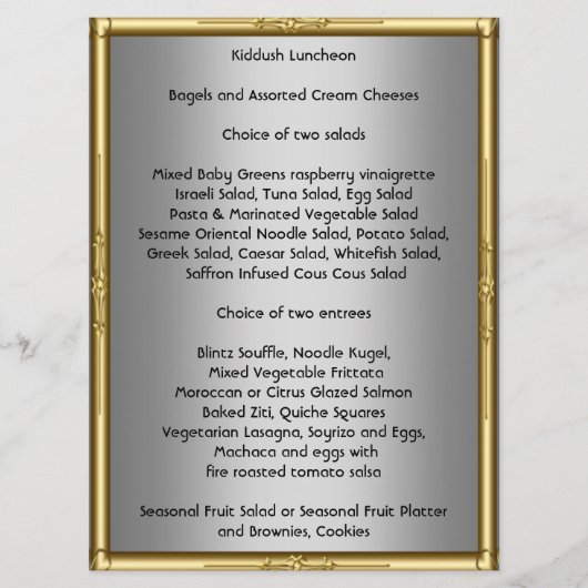 Voeg je eigen Kiddush Menu toe voor Bar Bat Mitswa (Voorkant)