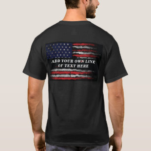 Voeg je eigen tekst toe aan de grijze Amerikaanse T-shirt